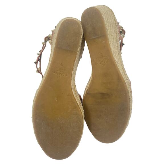 Valentino Garavani Rockstud Double Leather Wedge Espadrille Pink Size 39 - Picture 9 of 12